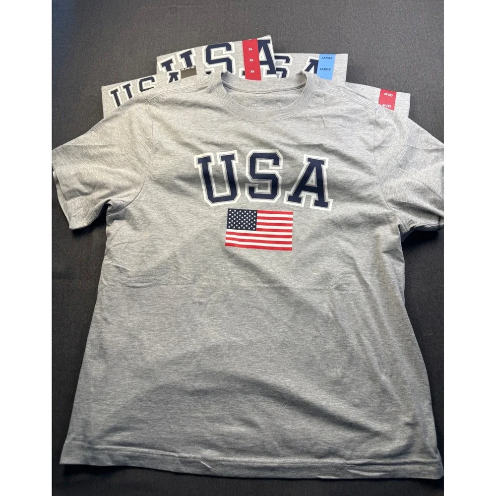 USA Flag T-Shirt Gray Patriotic Tee family kit 5 shirts - Picture 1 of 7